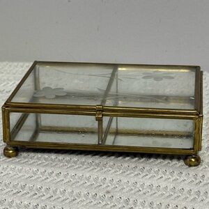 Vintage Glass and Brass divided Jewelry Box